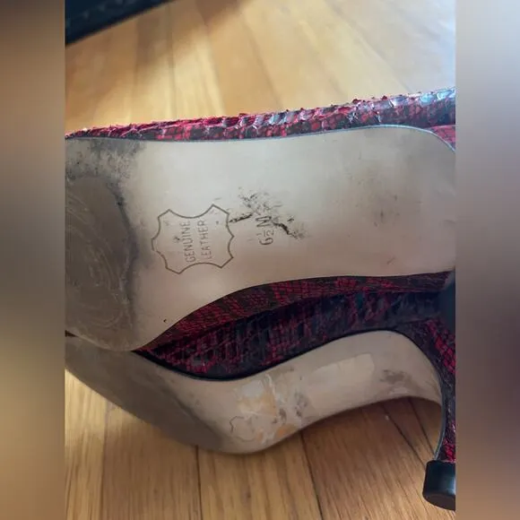 90s Vintage Nine West Red Snakeskin Leather Ankle Boots