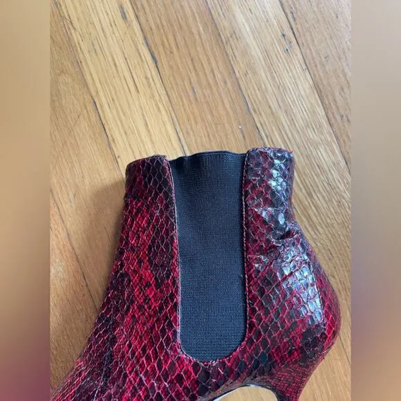 90s Vintage Nine West Red Snakeskin Leather Ankle Boots