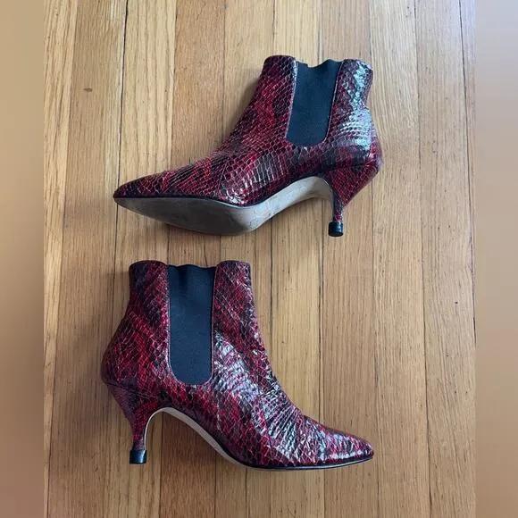 90s Vintage Nine West Red Snakeskin Leather Ankle Boots