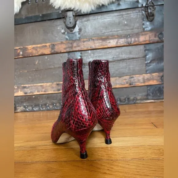 90s Vintage Nine West Red Snakeskin Leather Ankle Boots