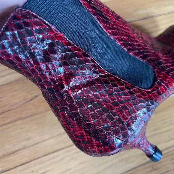 90s Vintage Nine West Red Snakeskin Leather Ankle Boots