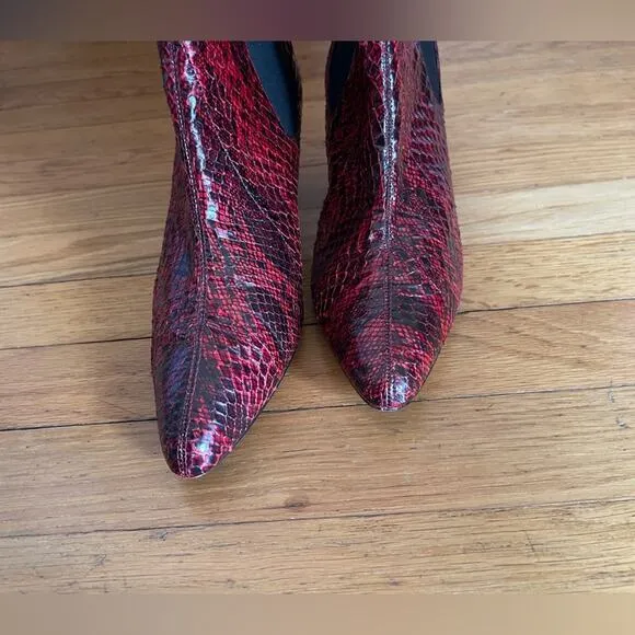 90s Vintage Nine West Red Snakeskin Leather Ankle Boots