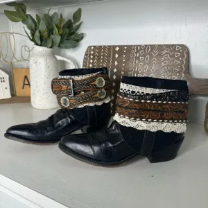 Abilene Upcycled Custom Bohemian Black and Brown Ankle Boots Belted Women’s 8.5