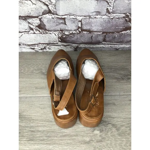 Abstract Stimulus Brown Leather Pointed Toe Platform Mule Shoes Women 8US/38.5EU