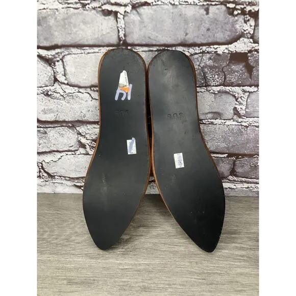 Abstract Stimulus Brown Leather Pointed Toe Platform Mule Shoes Women 8US/38.5EU