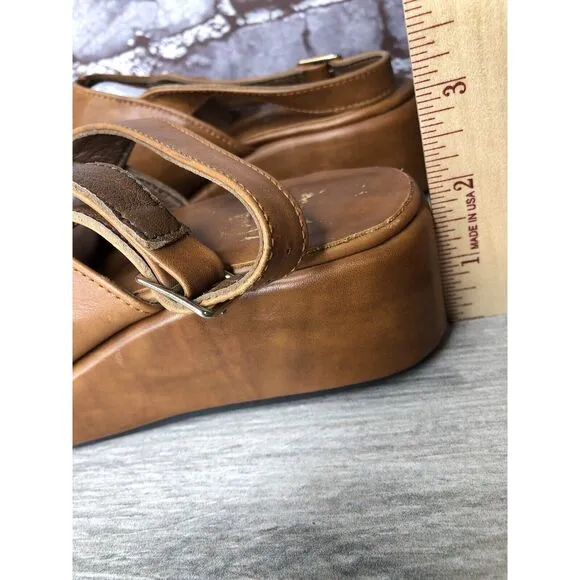 Abstract Stimulus Brown Leather Pointed Toe Platform Mule Shoes Women 8US/38.5EU