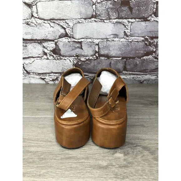 Abstract Stimulus Brown Leather Pointed Toe Platform Mule Shoes Women 8US/38.5EU