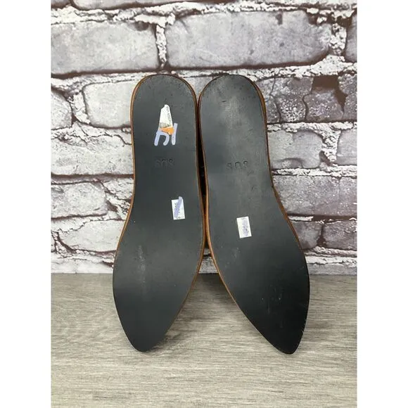 Abstract Stimulus Brown Leather Pointed Toe Platform Mule Shoes Women 8US/38.5EU