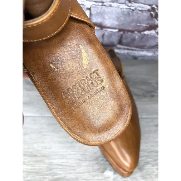 Abstract Stimulus Brown Leather Pointed Toe Platform Mule Shoes Women 8US/38.5EU