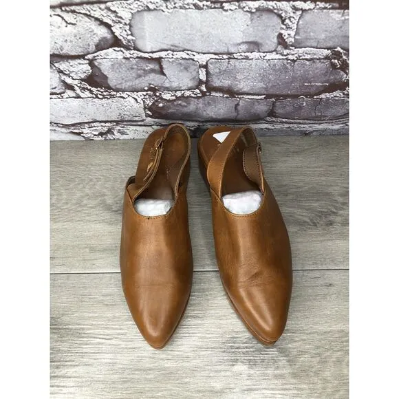 Abstract Stimulus Brown Leather Pointed Toe Platform Mule Shoes Women 8US/38.5EU