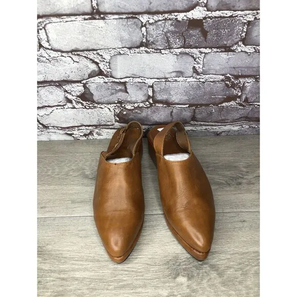 Abstract Stimulus Brown Leather Pointed Toe Platform Mule Shoes Women 8US/38.5EU