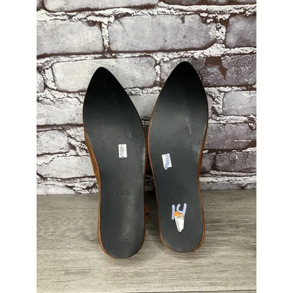 Abstract Stimulus Brown Leather Pointed Toe Platform Mule Shoes Women 8US/38.5EU