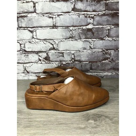 Abstract Stimulus Brown Leather Pointed Toe Platform Mule Shoes Women 8US/38.5EU