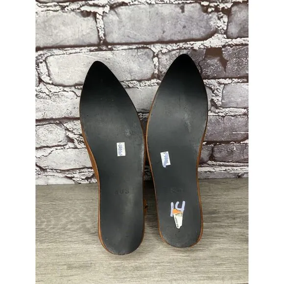 Abstract Stimulus Brown Leather Pointed Toe Platform Mule Shoes Women 8US/38.5EU