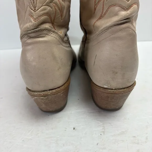 ACME Cream Heeled Boots with Western Stitching Women’s size 8