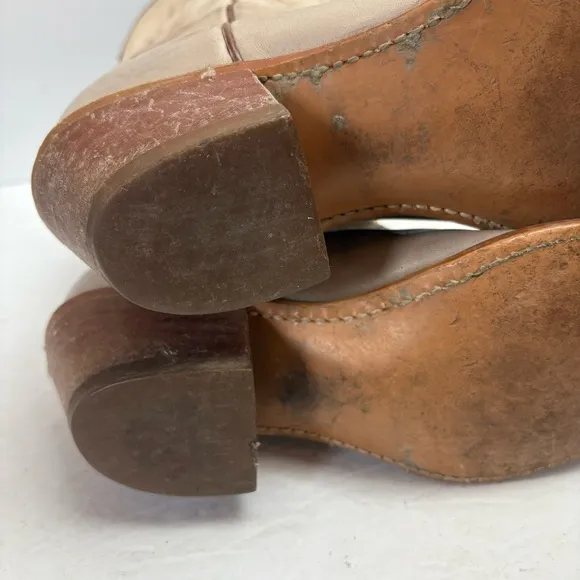 ACME Cream Heeled Boots with Western Stitching Women’s size 8