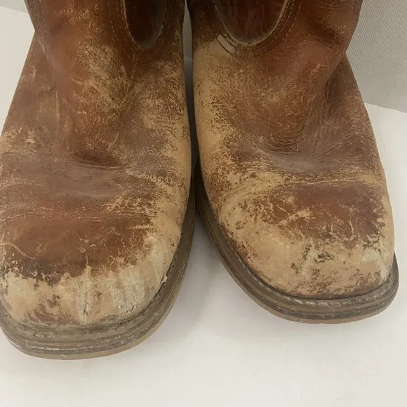 Acme Mens Boots Tan Campus Work Square Tie Distressed Extra Wide Cow…Vintage