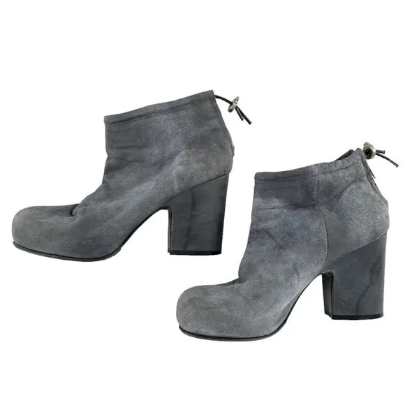 ACNE STUDIOS Gray Distressed Nubuck Leather Ankle Boots Size 39 Booties