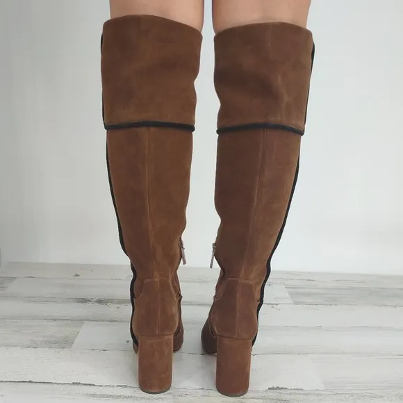 AD &amp; Daughters Theodorah  Brown Suede Leather Over The Knee Boots Size 7