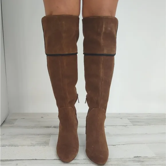 AD &amp; Daughters Theodorah  Brown Suede Leather Over The Knee Boots Size 7