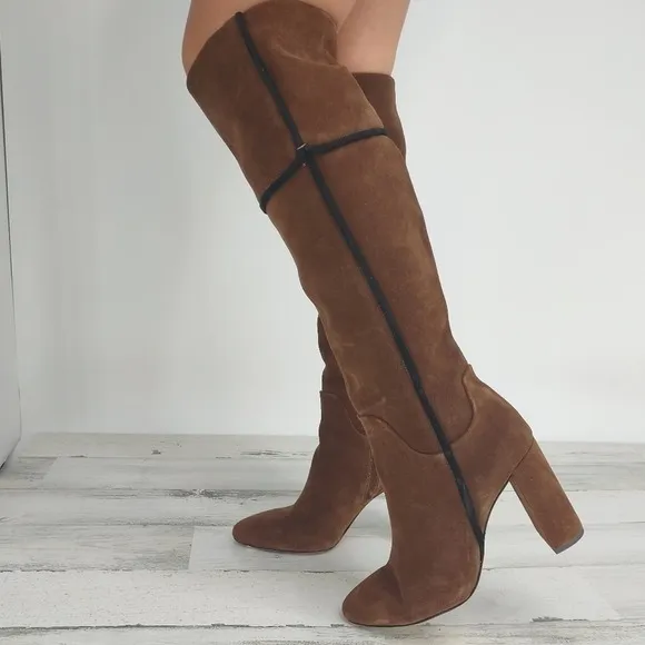 AD &amp; Daughters Theodorah  Brown Suede Leather Over The Knee Boots Size 7
