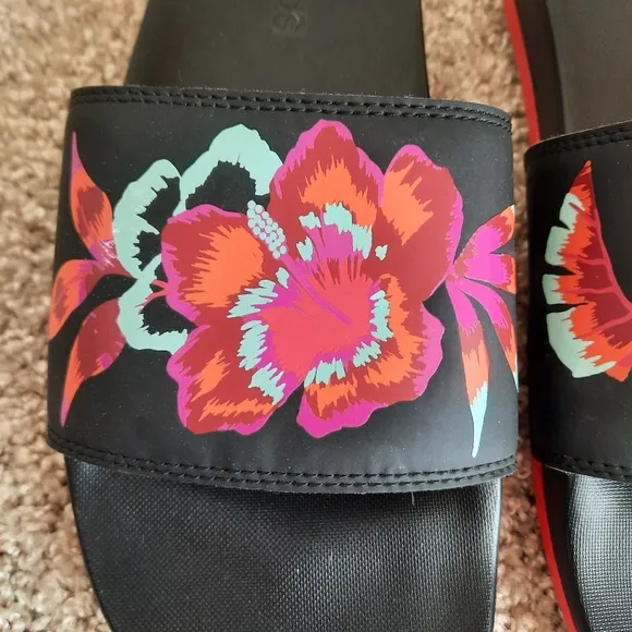 Adidas Adilette Comfort Slide Black Floral Slip On Sandals FZ1735 Size 9
