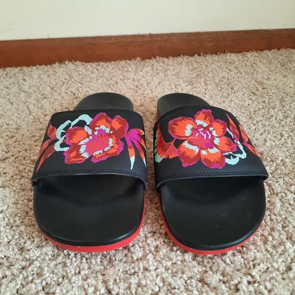 Adidas Adilette Comfort Slide Black Floral Slip On Sandals FZ1735 Size 9