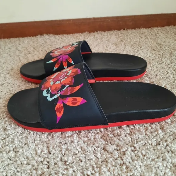 Adidas Adilette Comfort Slide Black Floral Slip On Sandals FZ1735 Size 9