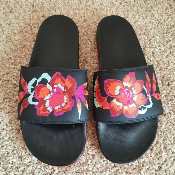 Adidas Adilette Comfort Slide Black Floral Slip On Sandals FZ1735 Size 9