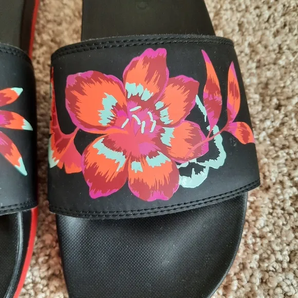 Adidas Adilette Comfort Slide Black Floral Slip On Sandals FZ1735 Size 9