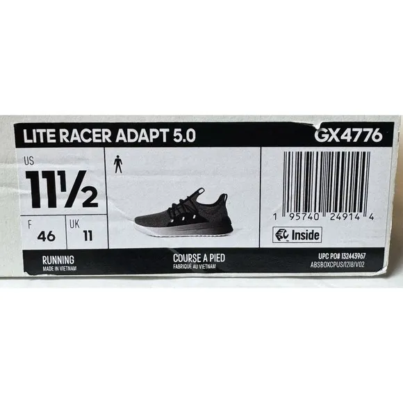 Adidas Lite Racer Adapt 5.0 Mens Size 11.5 Black White Running Sneakers Shoes