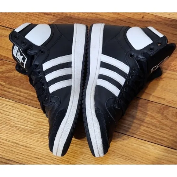 Adidas Originals Shoes Mens 9 Black White Hoops Top Ten Mid Sneakers Trendy