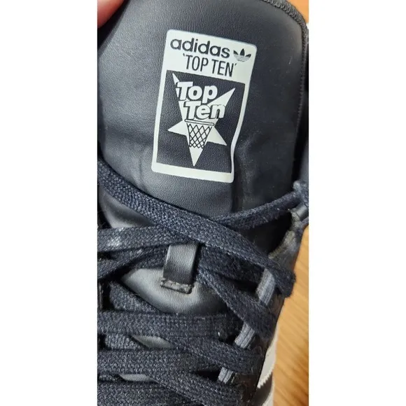 Adidas Originals Shoes Mens 9 Black White Hoops Top Ten Mid Sneakers Trendy
