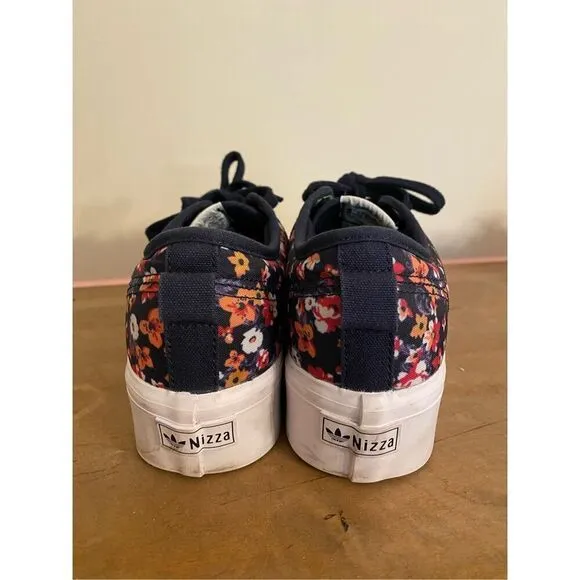 Adidas Originals size 7 Nizza Platform Shoes sneakers blue black floral