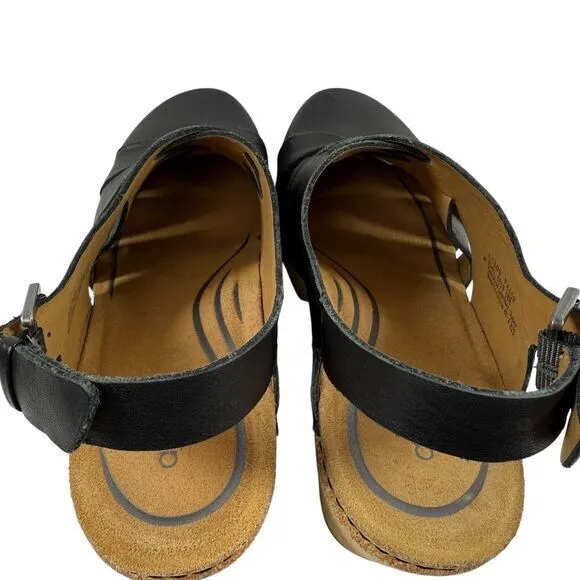 Aetrex Paige Slingback Platform Clog Comfort Shoes Black Leather Womens 10 EU 41