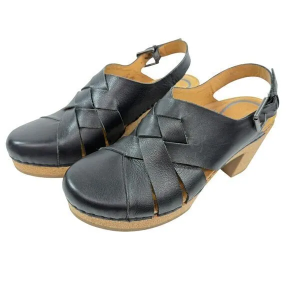 Aetrex Paige Slingback Platform Clog Comfort Shoes Black Leather Womens 10 EU 41