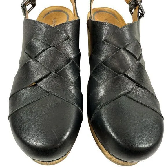 Aetrex Paige Slingback Platform Clog Comfort Shoes Black Leather Womens 10 EU 41