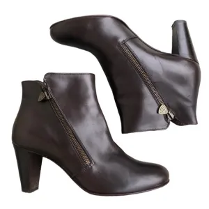 AGL Espresso Brown Side Zip Leather Ankle Bootie, Size 39.5