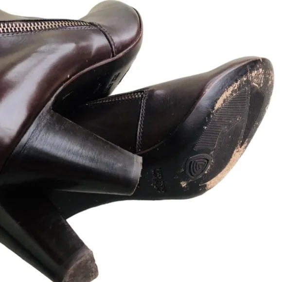 AGL Espresso Brown Side Zip Leather Ankle Bootie, Size 39.5