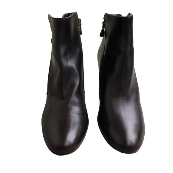 AGL Espresso Brown Side Zip Leather Ankle Bootie, Size 39.5