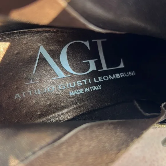 AGL Espresso Brown Side Zip Leather Ankle Bootie, Size 39.5