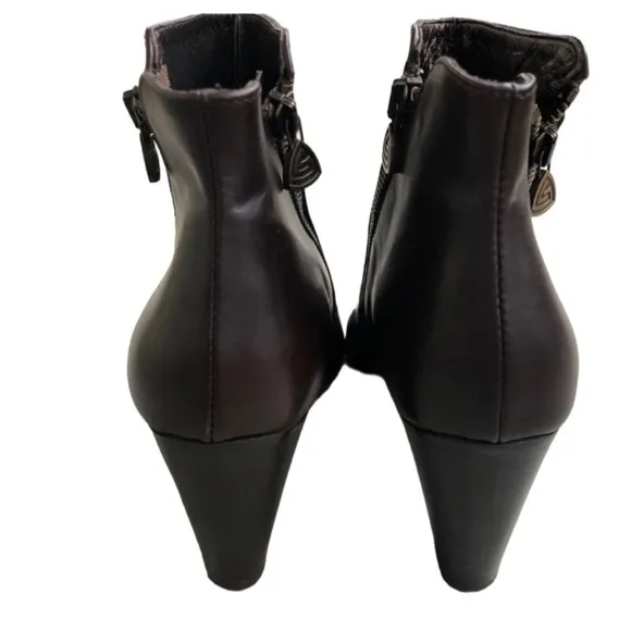 AGL Espresso Brown Side Zip Leather Ankle Bootie, Size 39.5