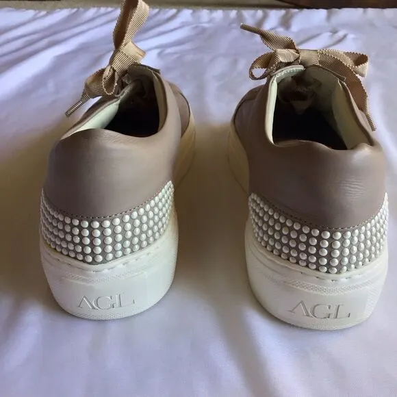 AGL Platform Tan Pearl Sneakers