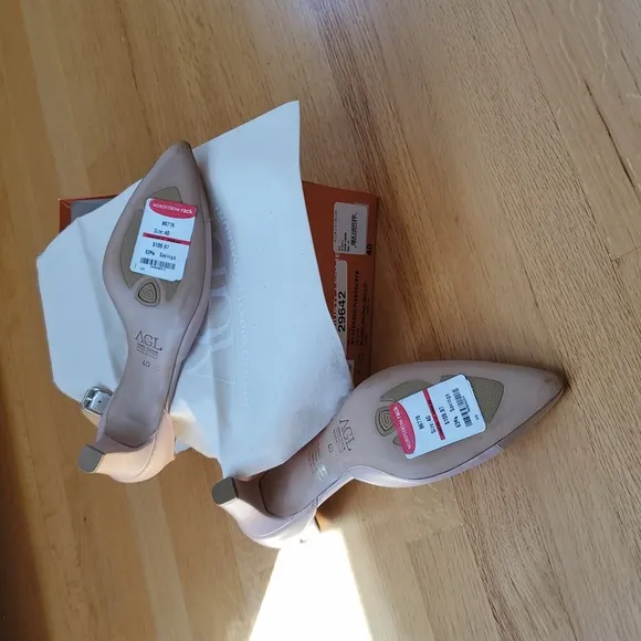 AGL Women's Pink and Tan Ankle Strap Heels...NWT