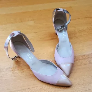 AGL Women's Pink and Tan Ankle Strap Heels...NWT