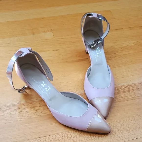AGL Women's Pink and Tan Ankle Strap Heels...NWT