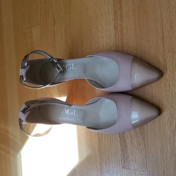AGL Women's Pink and Tan Ankle Strap Heels...NWT