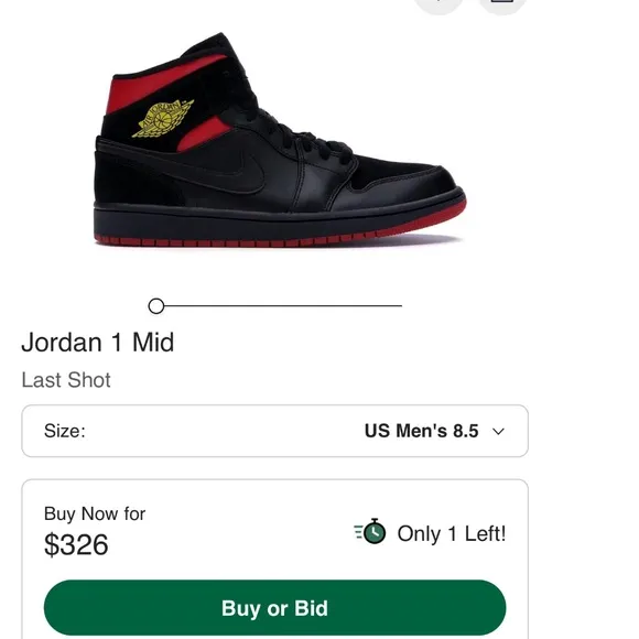 Air Jordan 1 Retro Mid 'Last Shot' 554724-076 Black Red Shoes Sz 11 (2018)