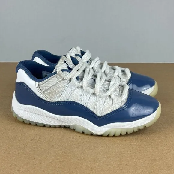 Air Jordan 11 Retro Low Diffused Blue Leather Athletic Shoes Kids 13C Blue White