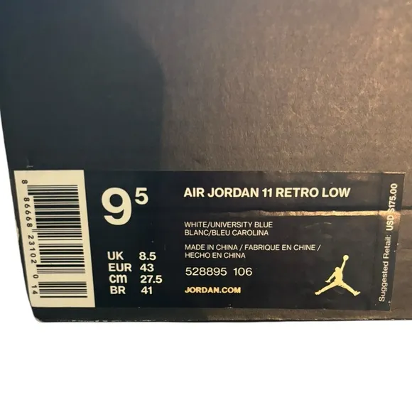 Air Jordan 11 Retro Low sneakers 9.5 shoes university blue